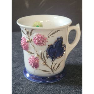 Antique Germany Shaving Mug Lusterware Raised Applied Flowers